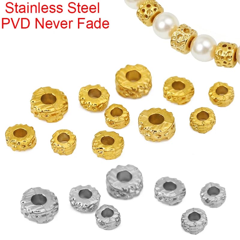 20 pz. Perline Distanziatrici Grandi Fori in Acciaio Inossidabile da 4, 5, 6 mm, PVD, Non Sbiadiscono, per Bracciali e Collane, Forniture Fai da Te per Creazione Gioielli