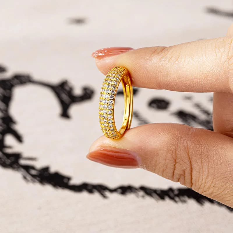 Anello in oro 24 carati con indice aperto stellato intarsiato con diamanti di lusso leggero da donna AU999 - 24 carati realizzato con diamanti scintillanti, aperto regolabile