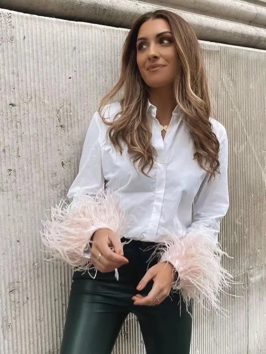 Camicetta da donna casual a tinta unita con colletto a revers e maniche lunghe, stile cinese alla moda