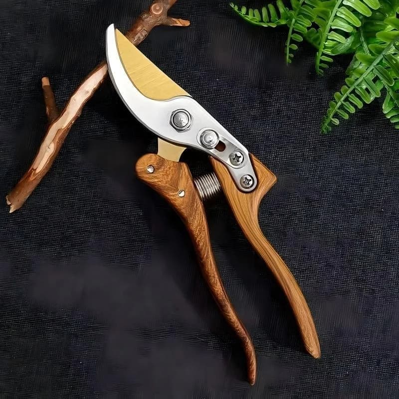 Ergonomic SK5 Steel Garden Pruning Shears with Dual Tone Blade & Wood Grain Handle Modern Heavy-Duty Handheld Shears