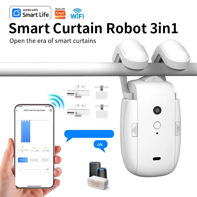 Controller per tende Wi-Fi intelligente 1/2pz Nessuna installazione richiesta Controllo app con timer e sensore di luce compatibile con asta romana