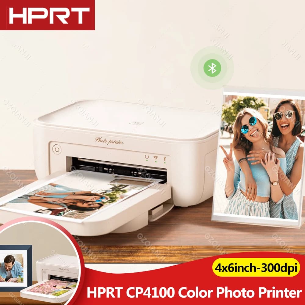 HPRT CP4100 Color Photo Printer 4x6 inch Bluetooth Wireless Desktop Household Sublimation Printer with 20 Sheets Paper & Ribbon