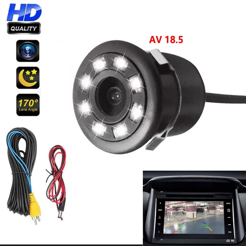 Telecamera di retromarcia con immagine inversa, 18.5 HD, visione notturna con 8 LED luminosi per auto