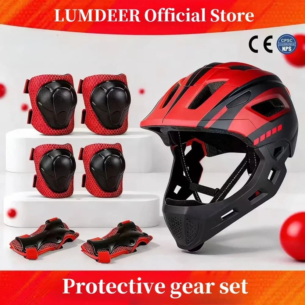 LUMDEER Kids MTB Helmet Protective Gear Set Gear Full Face Detachable Outdoor Sports With Electric Scooter Bicycle Helmet