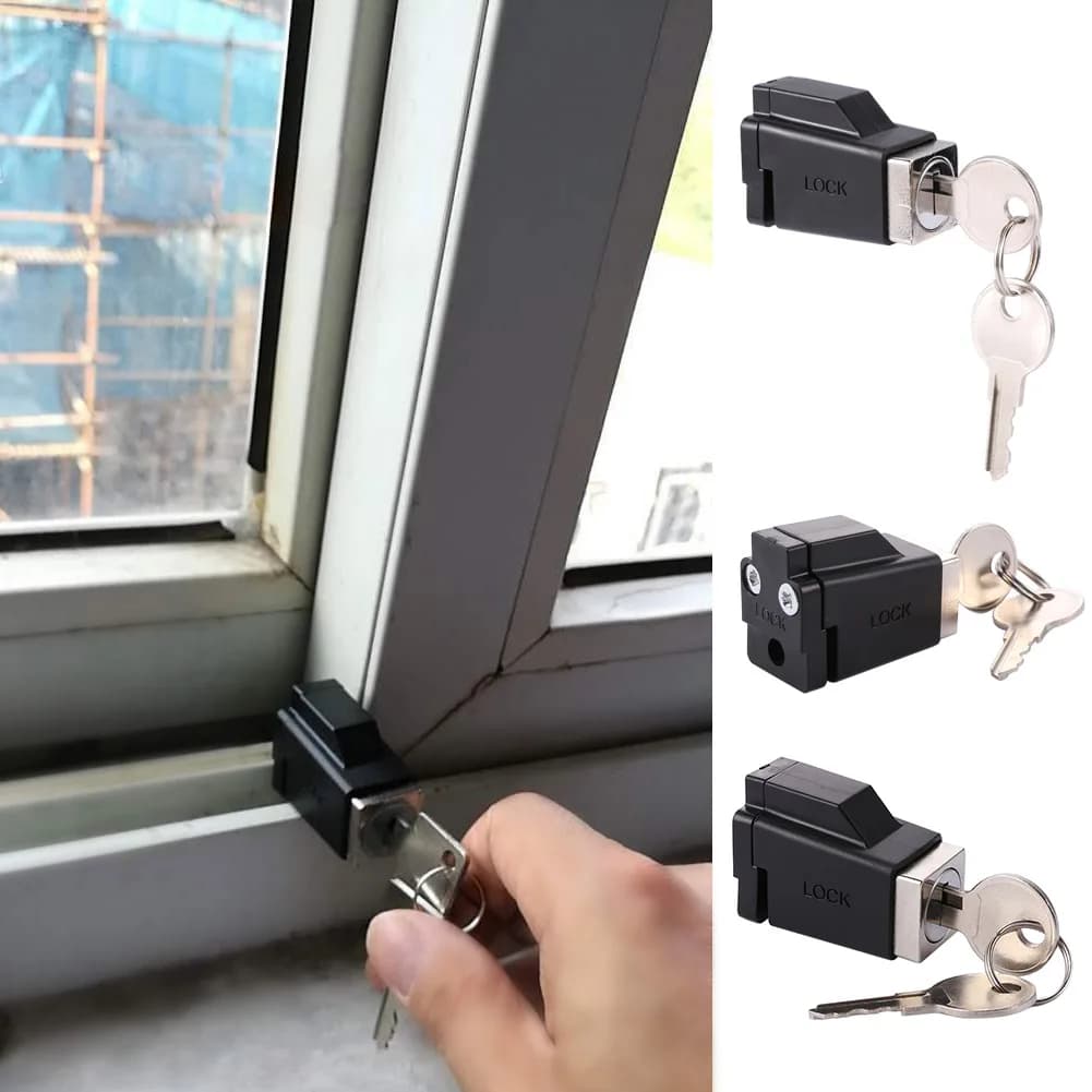Aluminum Alloy Window Locks with 2 Keys Window Restrictor Lock Durable Portable Practical Exquisite Convenient for Hospital Bank