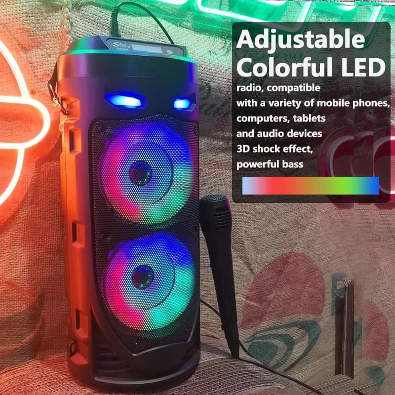 Altoparlante Bluetooth Portatile da 30W con Subwoofer, Potente Stereo Wireless per Feste, con Microfono per Karaoke Familiare e USB