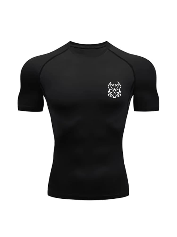 T-shirt a compressione da uomo per allenamento, a maniche corte, traspirante, ad asciugatura rapida, per palestra, corsa, sport, con logo.