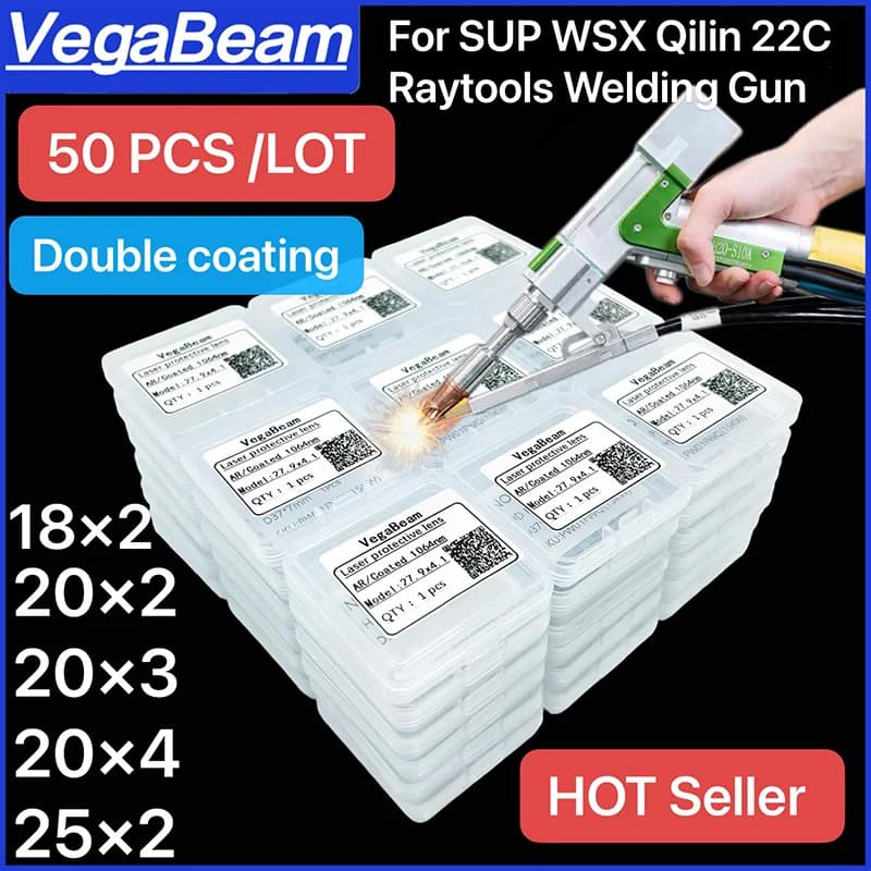 50 PCS Laser Protective Windows Lens 18x2 20x2 20x3 20x4 25x2 1064nm Optical Lens for Laser Handheld Welding Gun Protective Lens