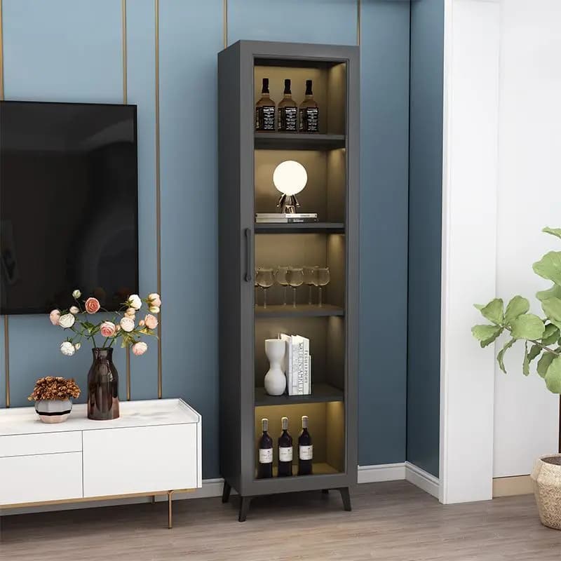 Mobiletto stretto e semplice, con spazio per angoli, porta in vetro, mobiletto portabottiglie, mobiletto angolare da soggiorno, stile lusso discreto
