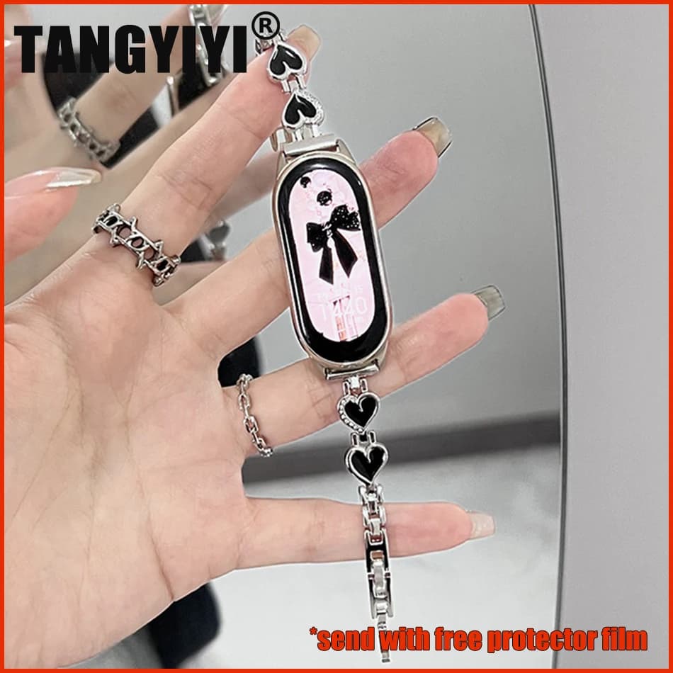 Fashion Love Heart Metal Strap For Xiaomi Mi Band 10 9 8 Pro 7 Miband 8 9 7 6 5 Wrist Luxury ins Chain Watch Band Slim Bracelet