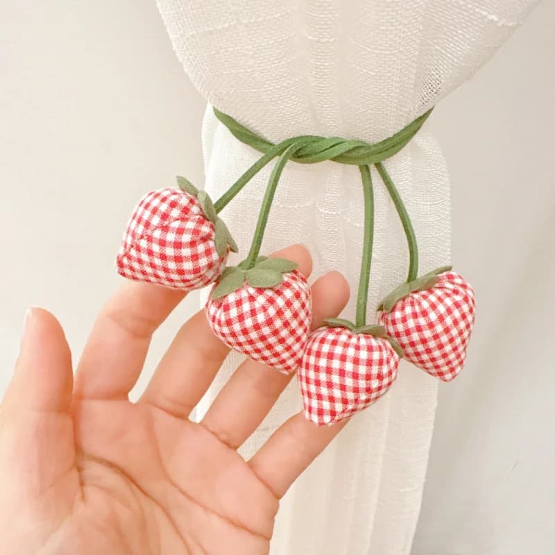 2 Pezzi Fermacarte in Tessuto Trasparente Stile Coreano a Quadretti Rossi con Fragole, Fermagli per Capelli, Accessori per Copricapo, Decorazioni per Abiti