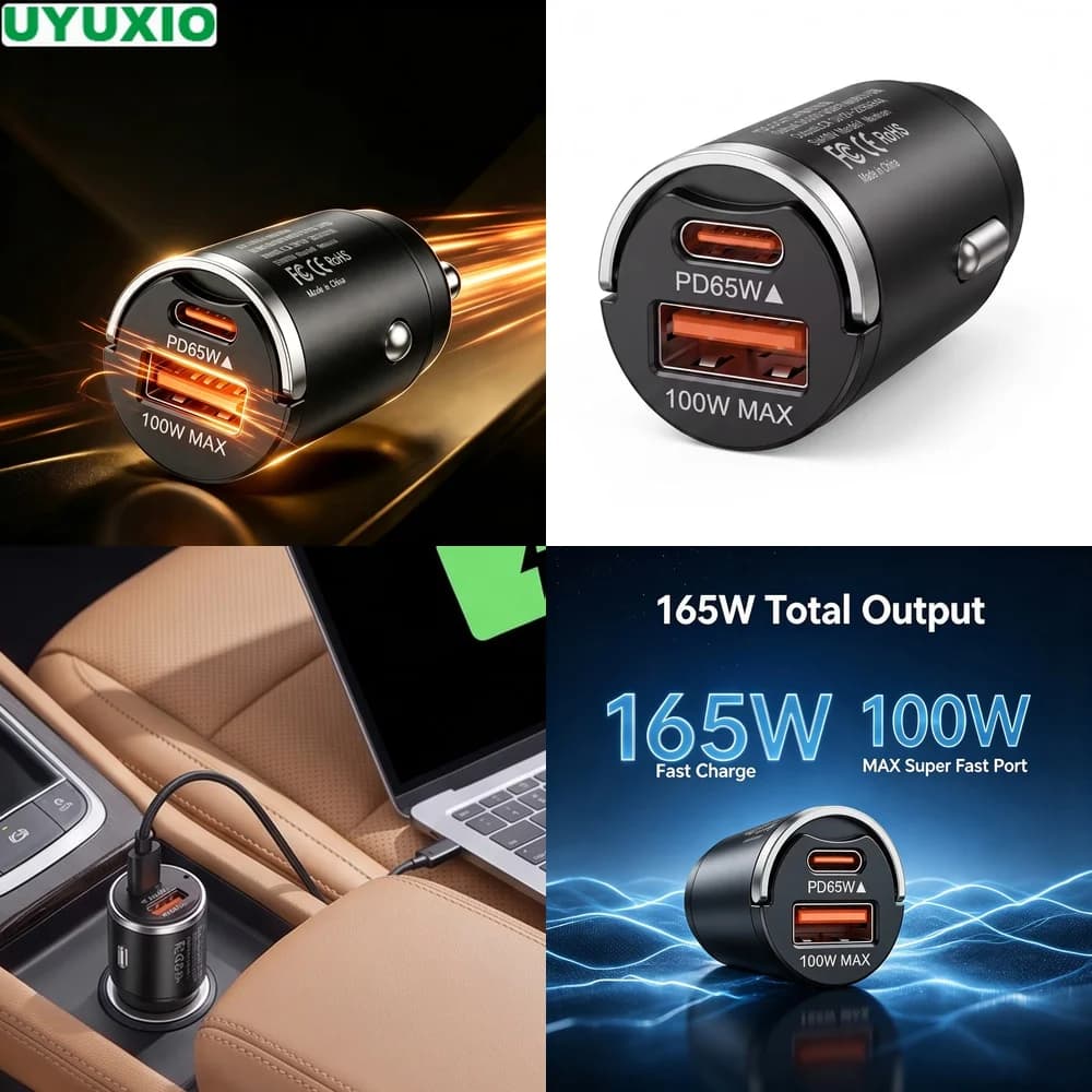 165W Flush Fit Car Charger with 65W USB C and 100W USB A Outputs Zinc Alloy Flush Fit Design for Multiple Mobile Devices