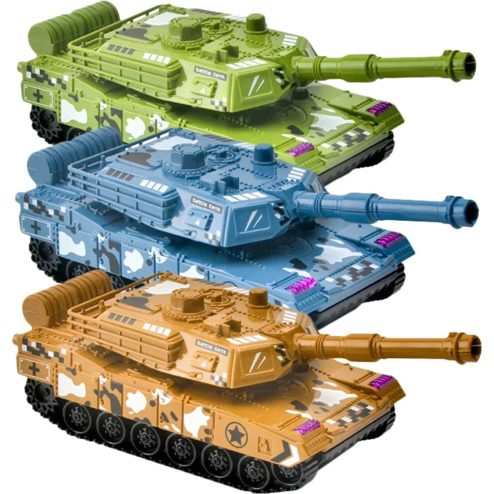 Set di 3 Carri Armati a Trazione Posteriore, Veicoli a Inerzia, Regalo Educativo Creativo per Bambini, Ornamento per la Casa, Modello di Carro Armato Retrò