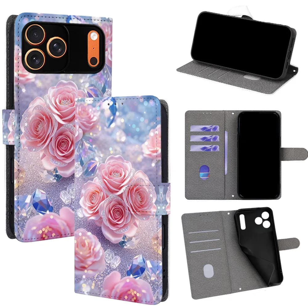 Custodia in pelle 3D con motivo floreale per Xiaomi Poco X7 Pro X6 Neo X5 X4 GT X3 NFC, con fibbia magnetica e 3 slot per carte, a portafoglio, flip cover