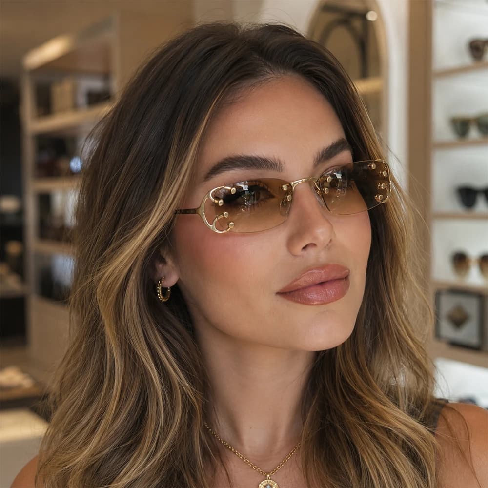 Small Square Rivet Alloy Sunglasses Women Hollow Cutout Frame Gradient Lens Outdoor Driving UV400 Fashion Sun Shades Eyewear