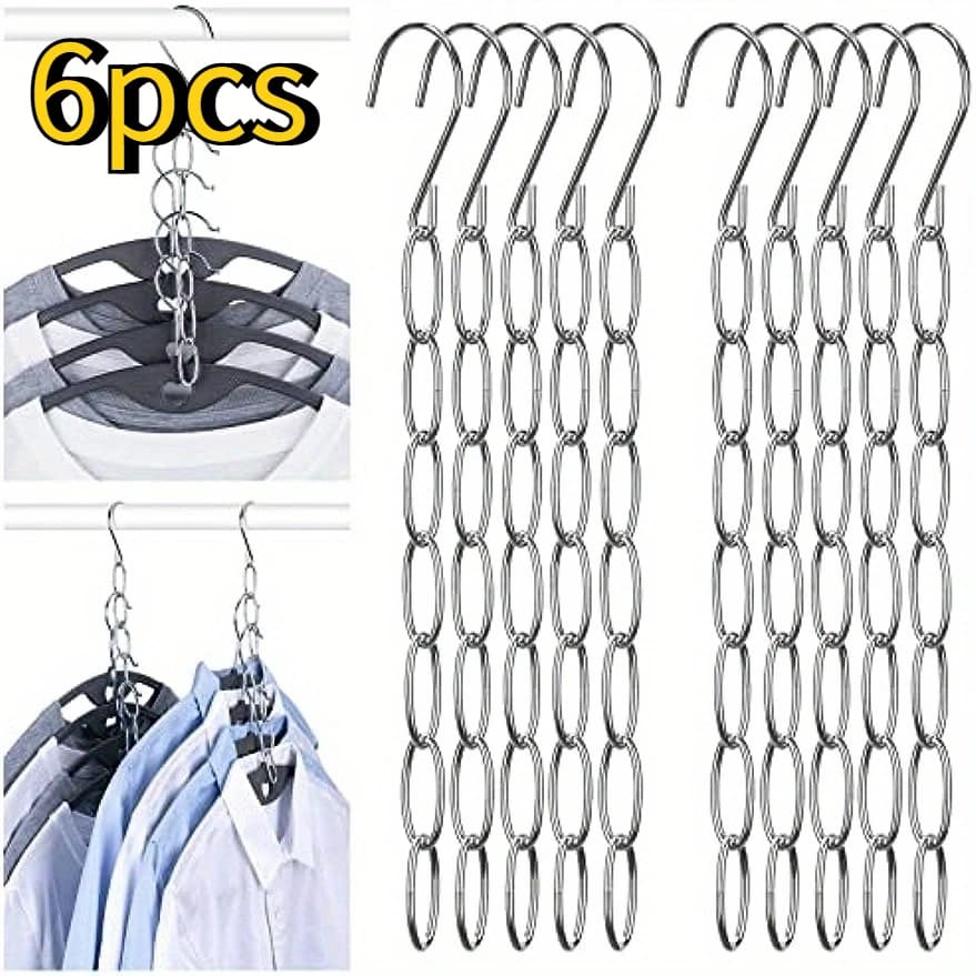 6pcs Hangers Space Saving, Metal Chain Clothes Hanger Organizer With 7 Slots, Magic Foldable Multiple Hangers In One