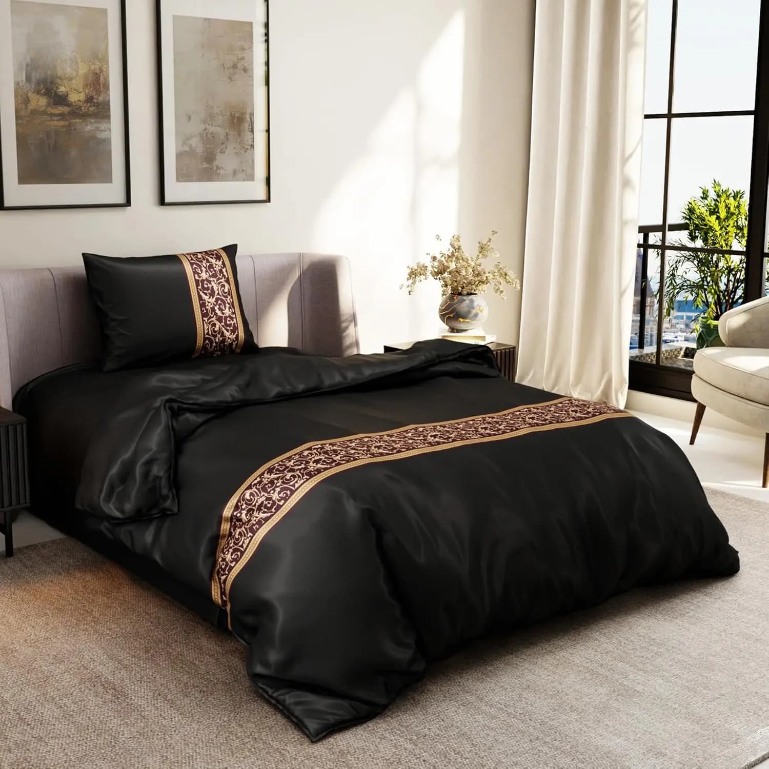 Luxury Satin Double Cover Set, 300TC Silk Effect for a Bed Room Improvement, Safe for Skin and Hair, Hidden Hinge with Loyalty