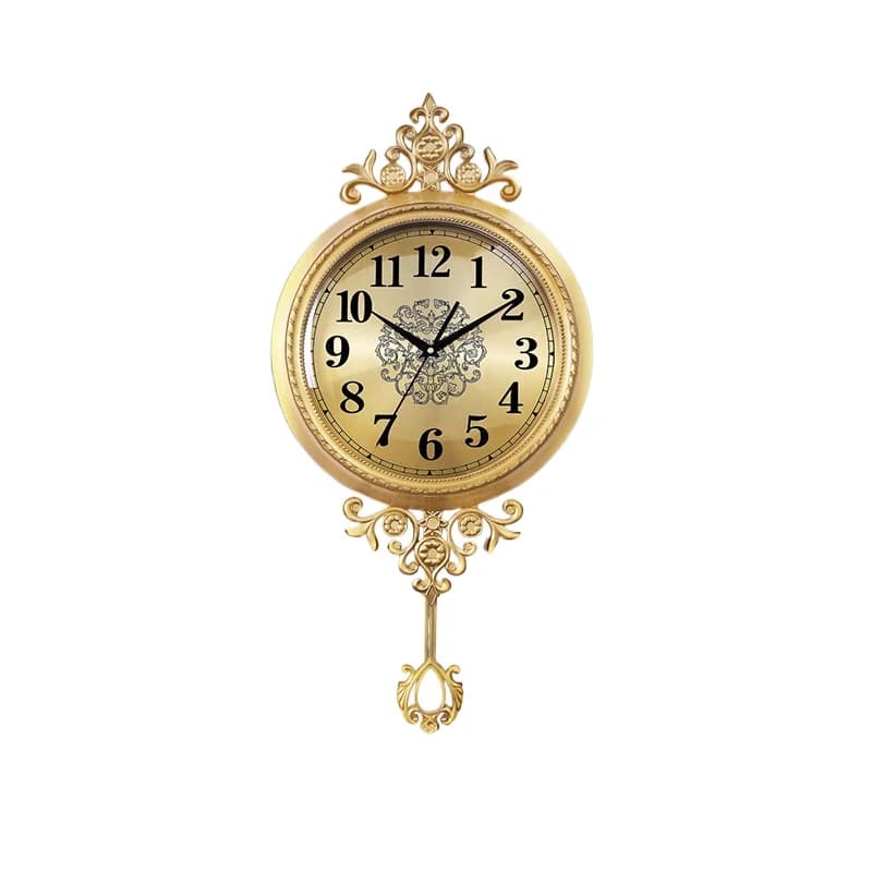 Orologio da parete in ottone, orologio a pendolo decorativo da parete per soggiorno, orologio silenzioso in metallo