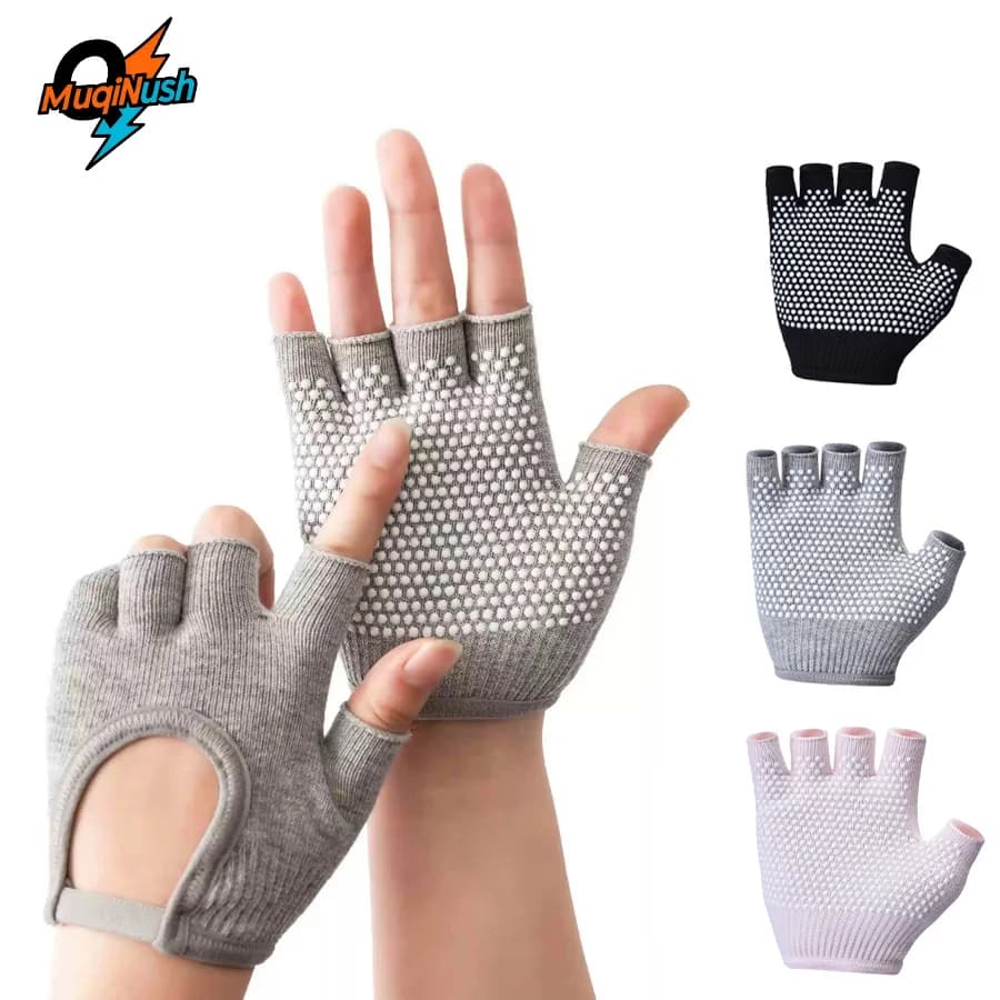 MuqiNush Non Slip Half Finger Yoga Gloves High Elastic Breathable Sweat Resistant Workout Fitness Pilates Barre Training Gloves