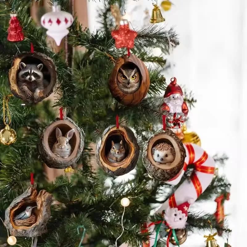 Procione di Natale Ciondolo piatto acrilico 2D Gufo Scoiattolo Coniglietto Uccello Animale Ornamento di Natale Natale Festa di Capodanno Regali giocattolo per bambini