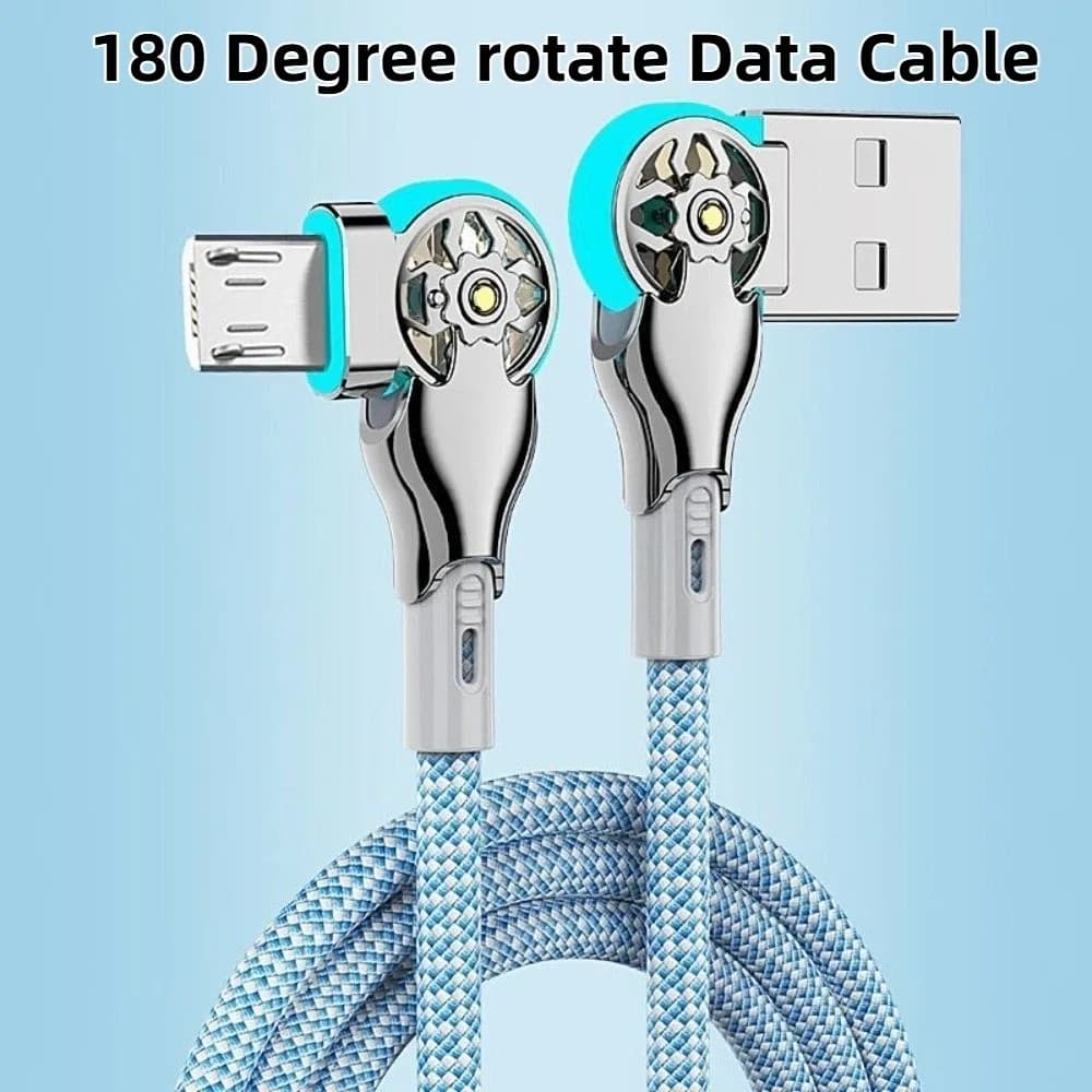 Cavo Dati a Doppia Curvatura 180 Gradi Tipo C/Micro USB per Ricarica Rapida, Cavo di Ricarica per Telefono Rotante con Guscio Intrecciato Luminoso
