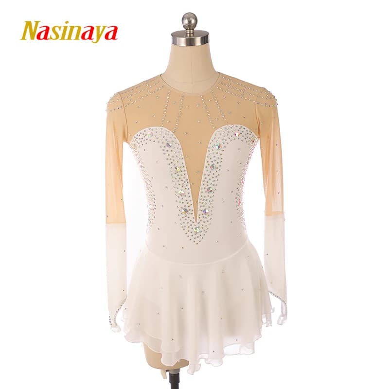 Nasinaya Abito da pattinaggio di figura Costume da competizione Gonna da pattinaggio su ghiaccio per ragazza Donna Bambini Prestazioni di ginnastica Rosa chiaro