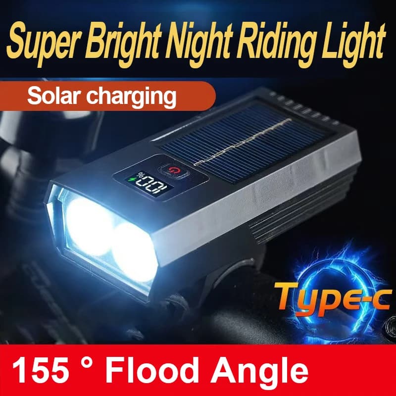 Luci per bicicletta Ricarica solare Display digitale impermeabile Mountain Bike Attrezzatura da equitazione multifunzionale Fari per bici da strada