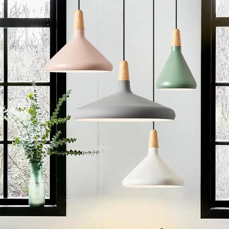 Lampada a sospensione moderna lampada a sospensione nordica sospensione a sospensione Macaron sala da pranzo soggiorno decorazione lampada a LED in legno Lampara