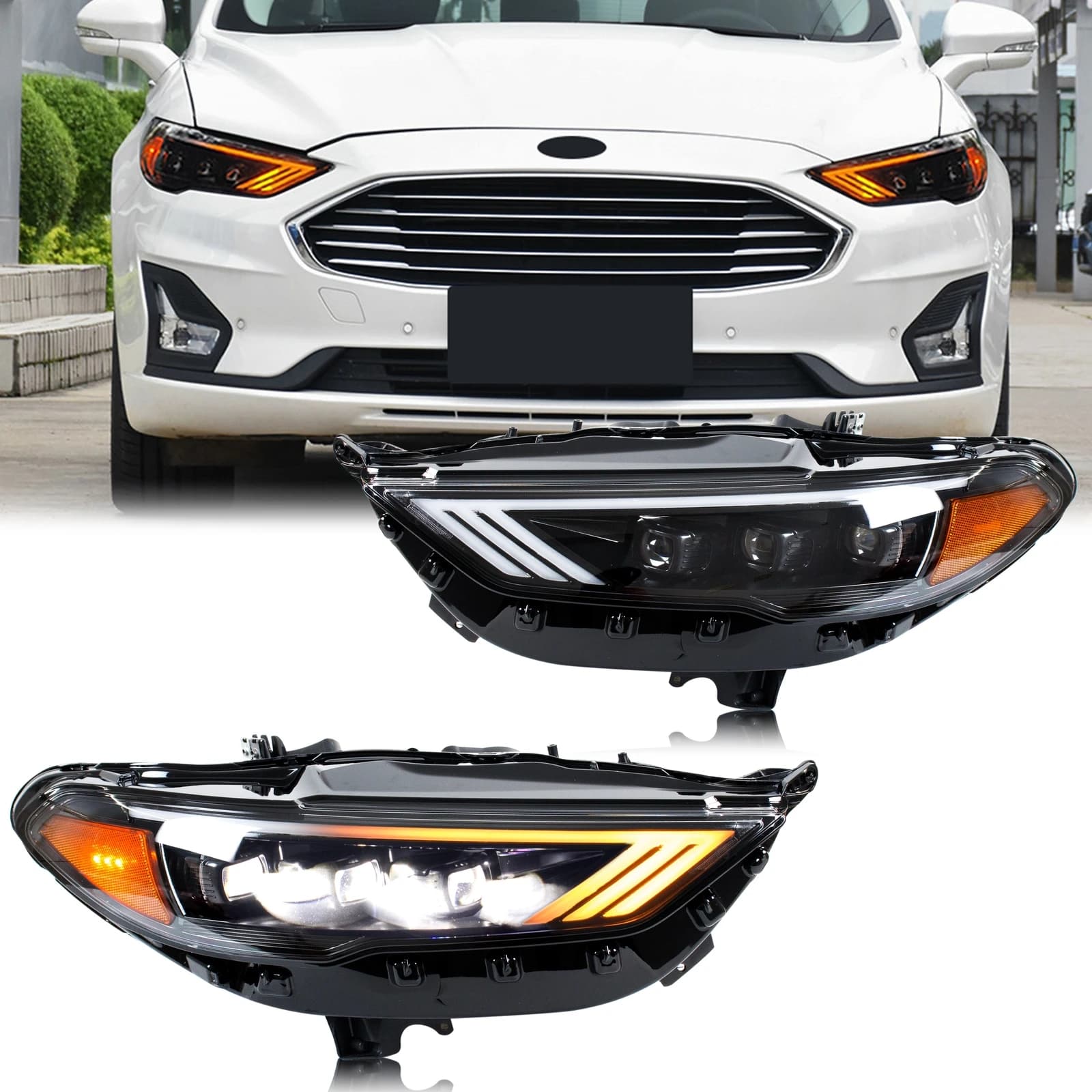 Fari a LED per Ford Fusion 2017-2020 S SE Titanium Sport con indicatori di direzione sequenziali DRL e proiettore, gruppo ottico anteriore