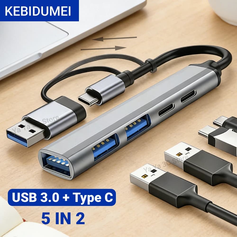 KEBIDUMEI 4/5 IN 2 USB 3.0 Type C HUB USB 3.0 USB 2.0 USB C Docking Station PD 65W 5Gbps Multi Adattatore per PC Laptop Macbook Pro