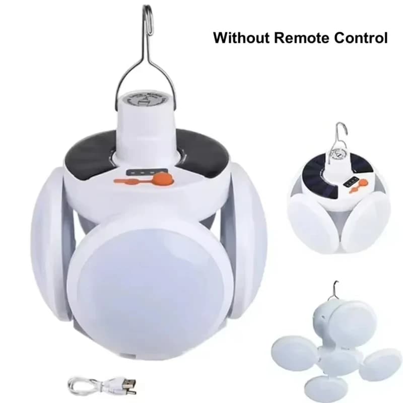 Lanterna da campeggio solare portatile Lampada da tenda da esterno ricaricabile tramite USB Lampadine da calcio a LED pieghevoli con gancio per appendere