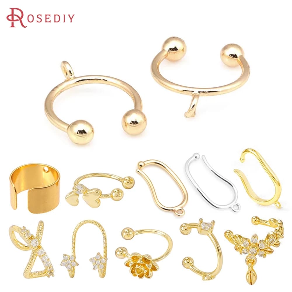 18K Gold Color Brass Round Ball Heart Star Earrings Clip Earrings Women's Earrings Making High Quality Diy Findings Accessories