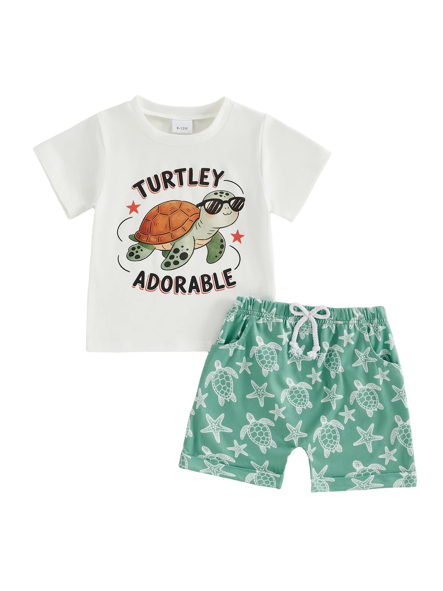 Simpatico set da spiaggia per bambini con divertente stampa di creature marine, camicia a maniche corte e pantaloncini abbinati per il divertimento estivo