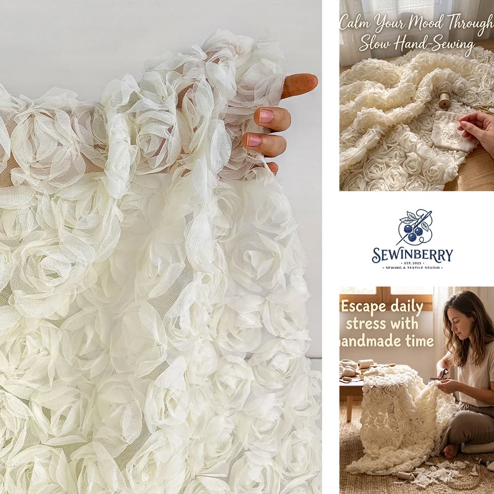 Romantic 3D White Rose Tulle Fabric Stress-Relief DIY Sewing Material For Wedding Dress Skirt Pillow Cover Party Decor Handmade