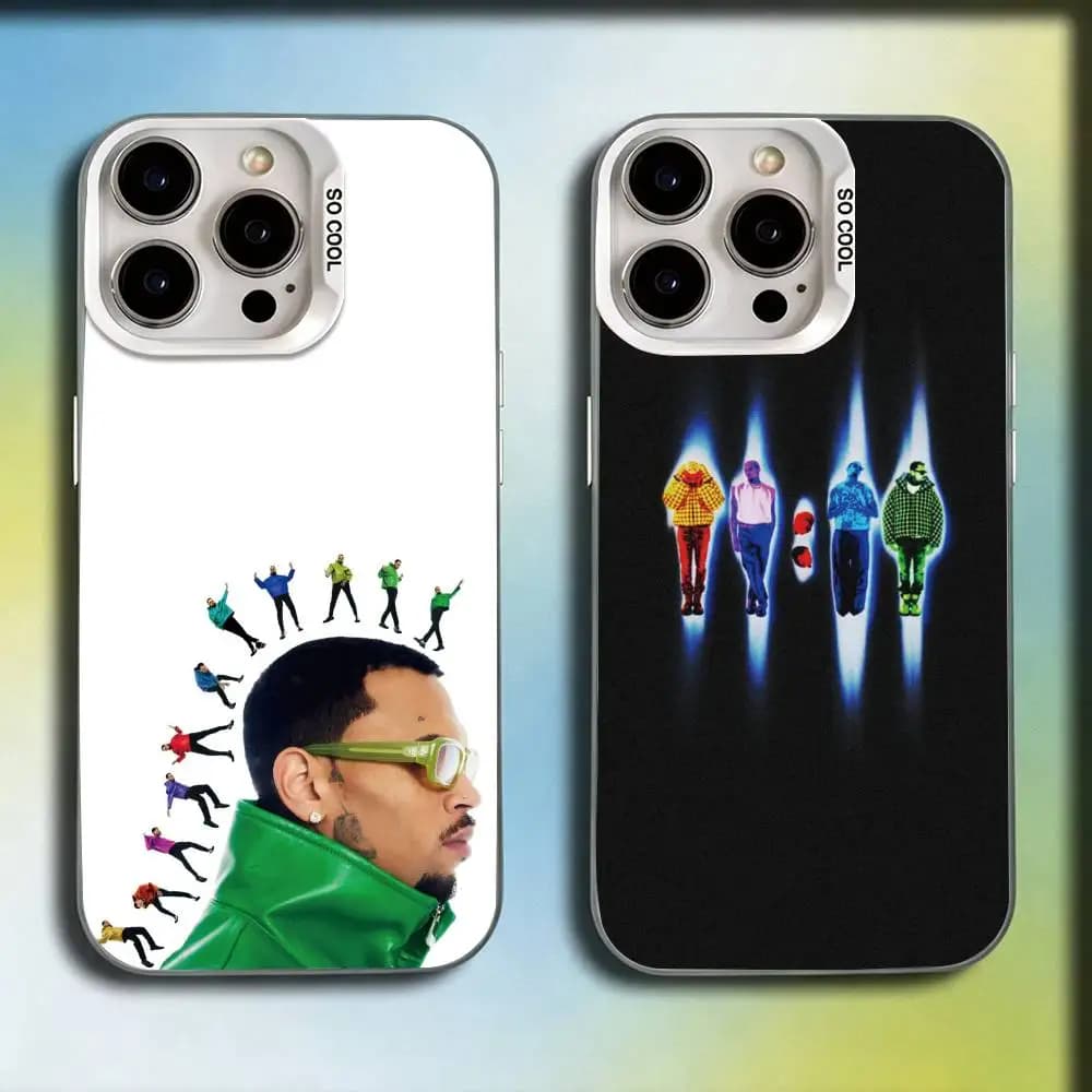 Singer C-Chris Brown 11 Phone Case For iPhone 17,16,15,14,Plus,Pro Max,XS,Colored Silver Plated Inside Cover