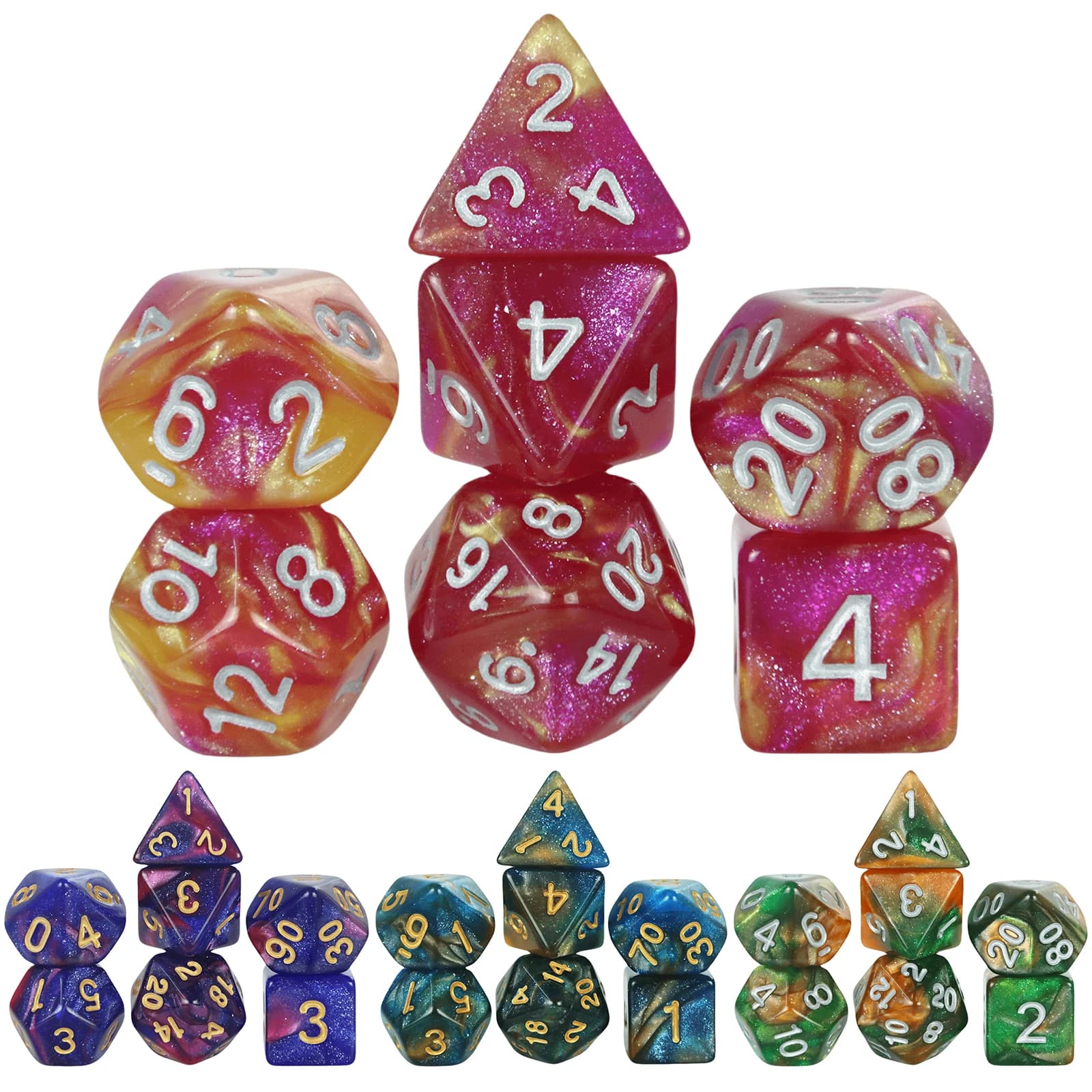 Nuovo gioco da tavolo con dadi a forma di drago e mazmorra multifaccia bicolore (7 pezzi per set)