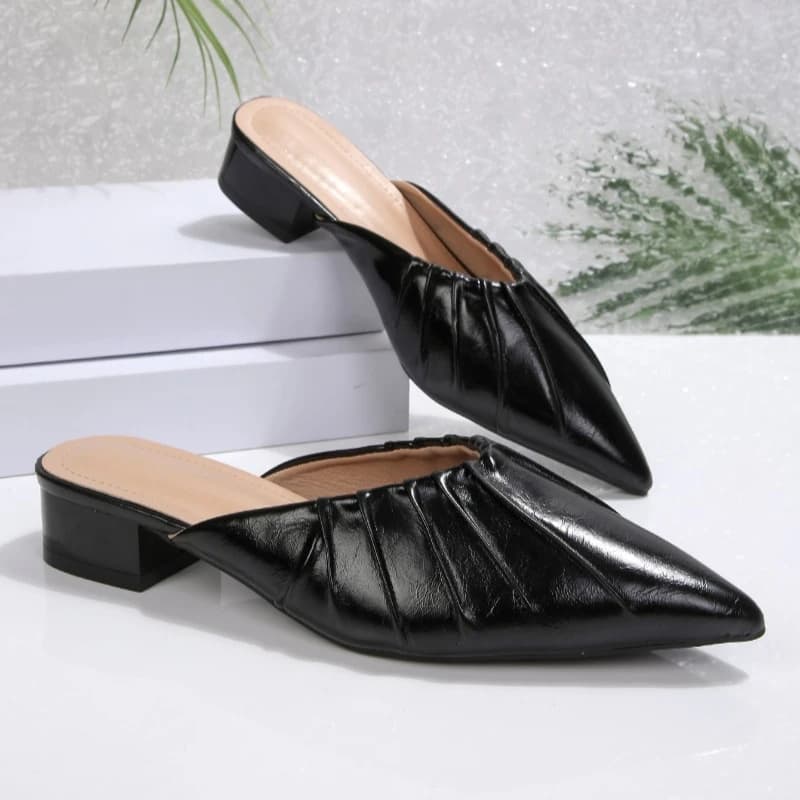 Women's Sandals With Closed Toe, Fashion Summer Shoes, Mules, Sandals 2026, Elegant with Plisseted Back Strap, New Women's Sandals