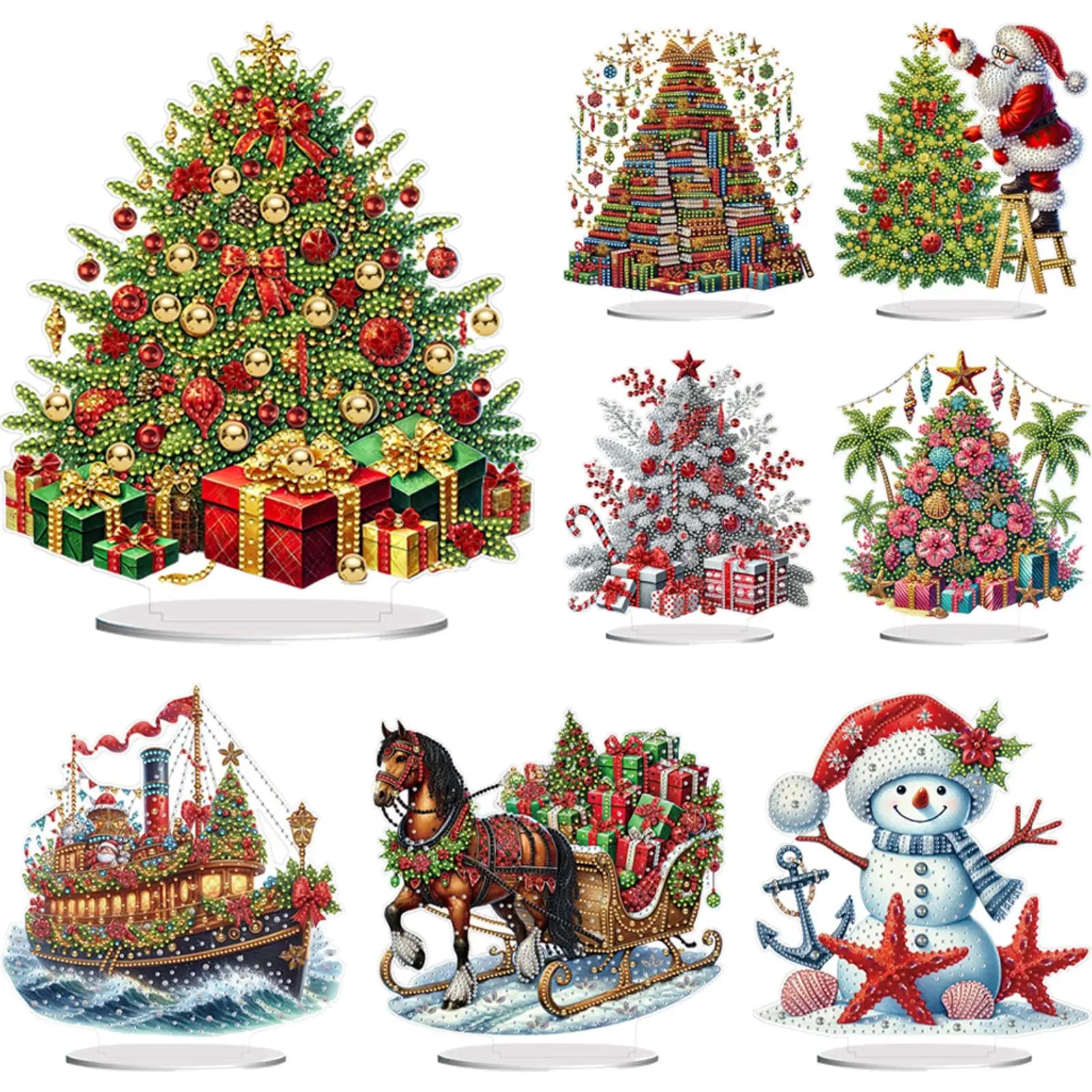 2D Stampa piatta Natale Pittura diamante acrilico fai da te Kit di ornamenti per il desktop Decorazione per l'home office con strass a forma speciale su due lati