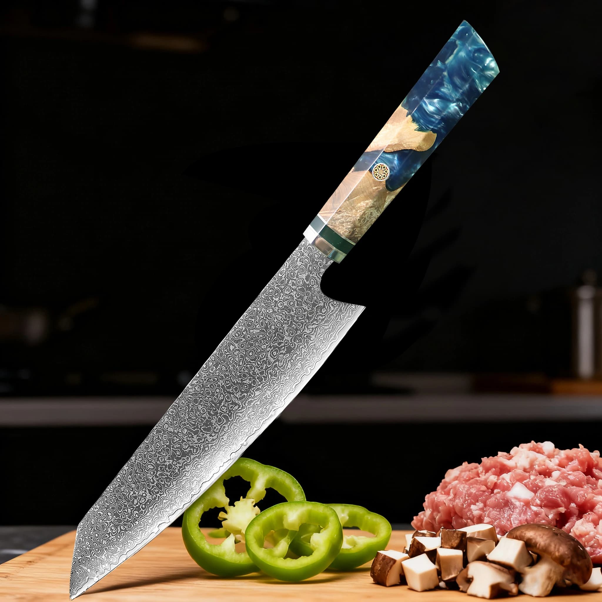 Kiritsuke knife for domestic use in Damascus steel 67 layers Meat cook knife Fruit and vegetable slicer Kitchen utensils Cooking cloth