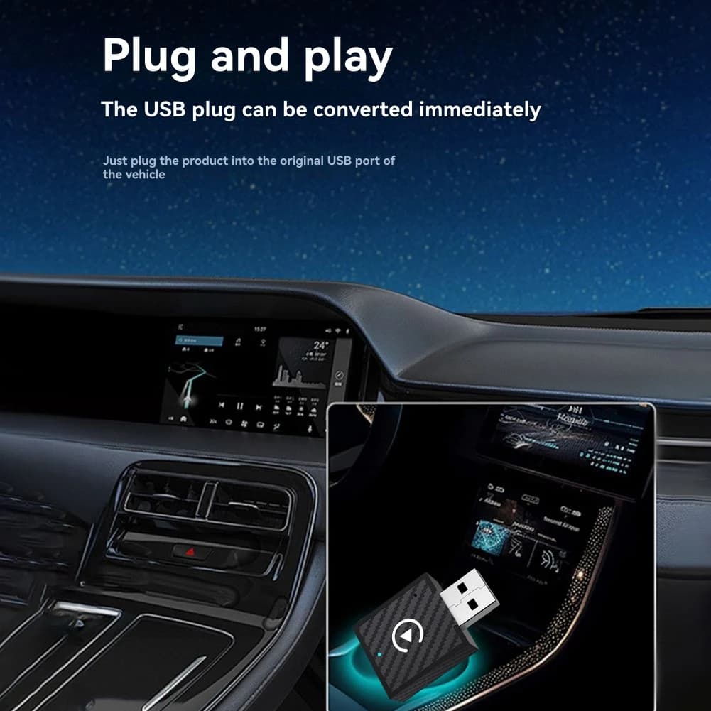 A33T 2-in-1 Wireless Carplay Adapter USB Dongle Plug and Play Smart AI Box for Android Auto Carplay Wirelessly Connects