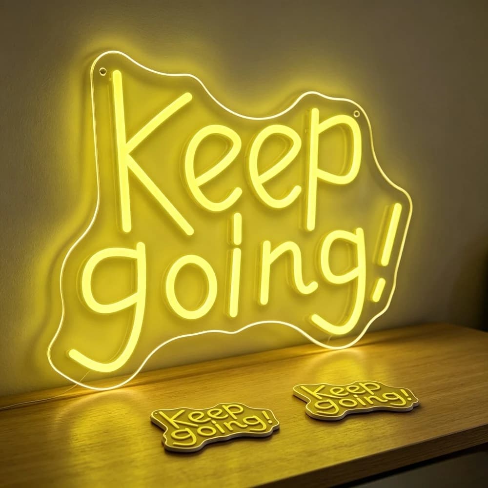 Keep Going Dimmable LED Neon Motivational Wall Art Light for Home Gym Study Desk Office Workspace USB Powered Inspirational Lamp