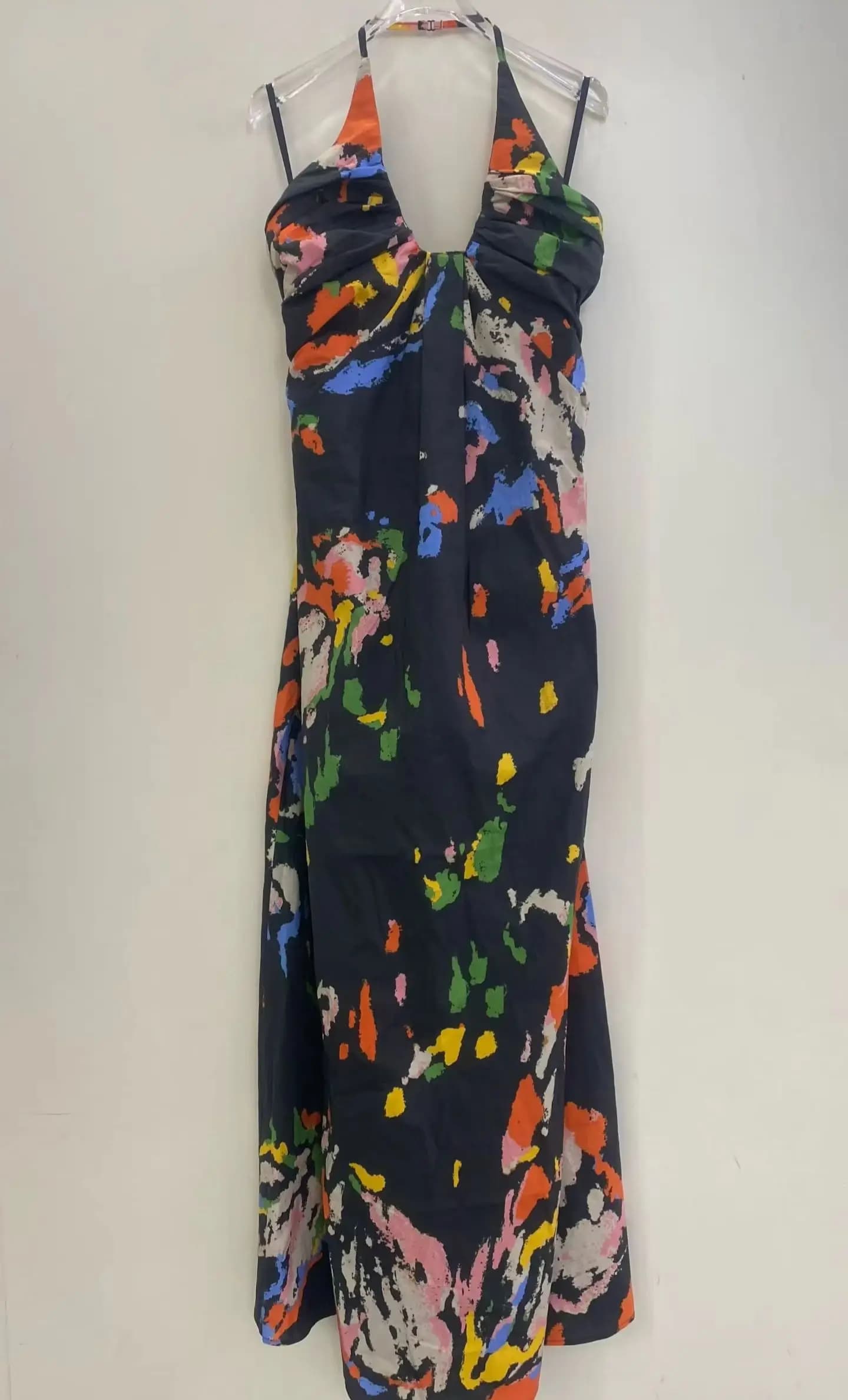 Women's Colorful Printed Long Dress 2026 Summer Halter V-Neck Sleeveless High Waist Fashion Female Cotton Robe
