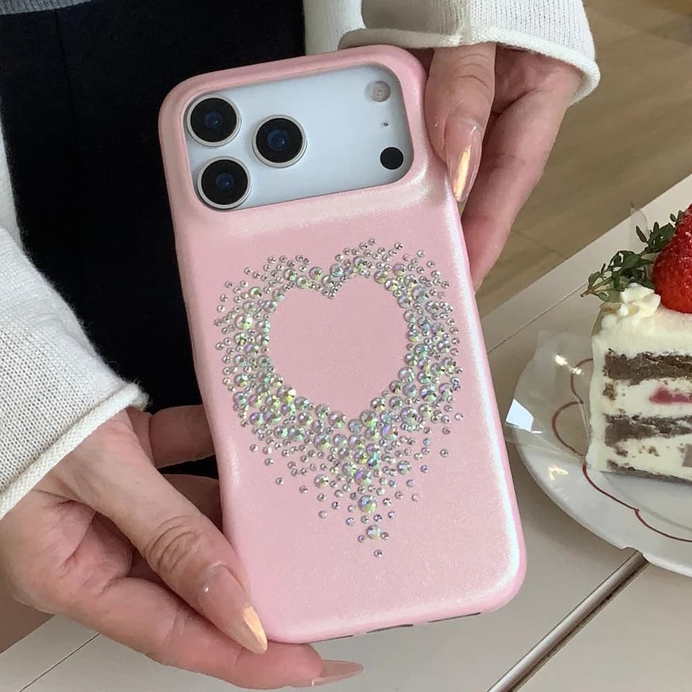 Custodia per telefono rosa carina con diamanti glitterati di lusso per iPhone 16 15 14 13 17 Pro Max Cover posteriore morbida protettiva antiurto