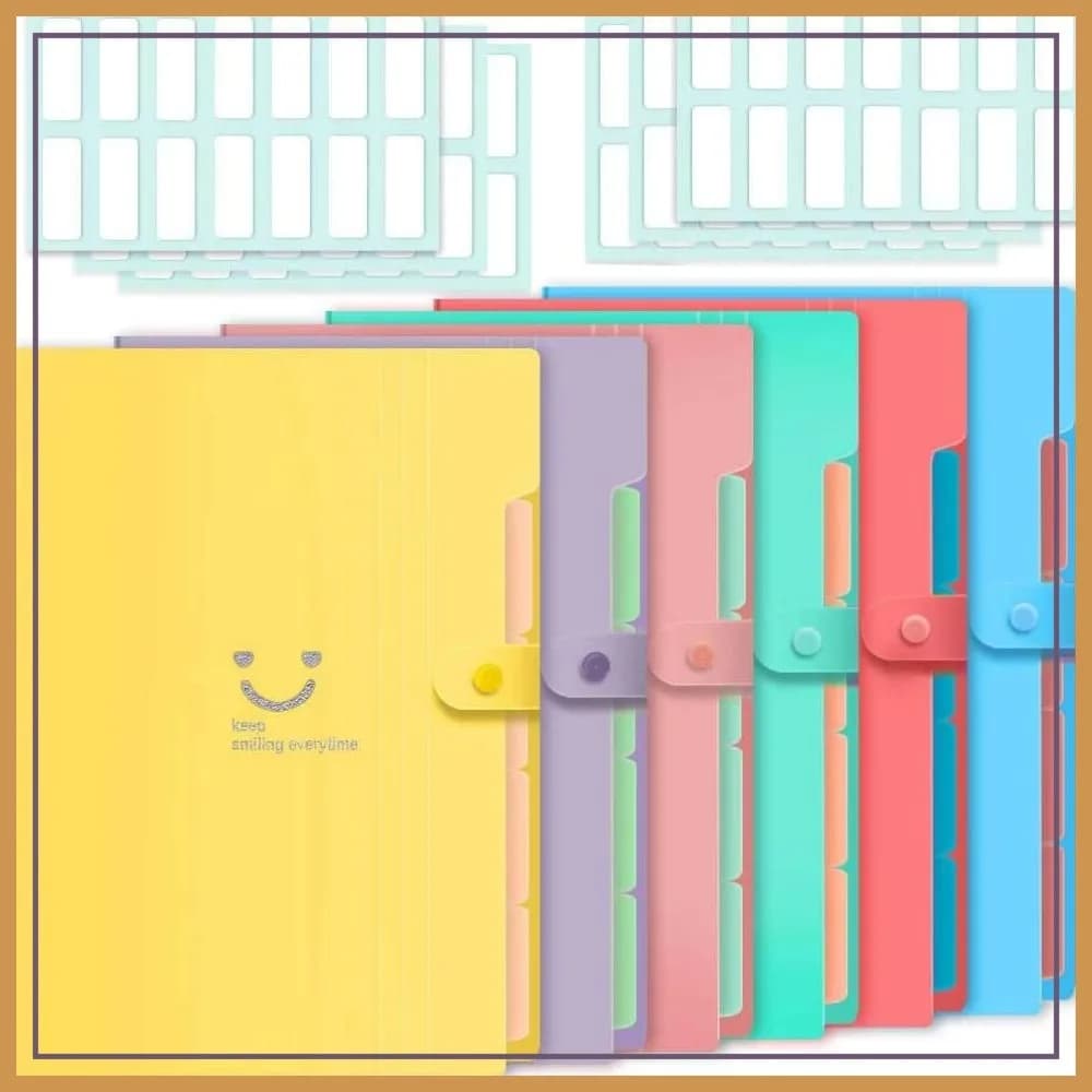 Cartella portadocumenti espandibile da 6 pezzi con 5 tasche, organizer in plastica A4 e 168 etichette per ufficio, scuola, insegnanti