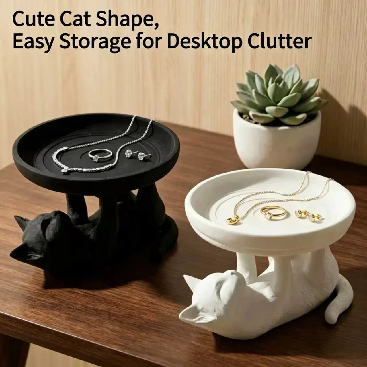 Cute Cat Shaped Desktop Storage Tray Jewelry Organizer for Keys Rings Cosmetics Home Decor