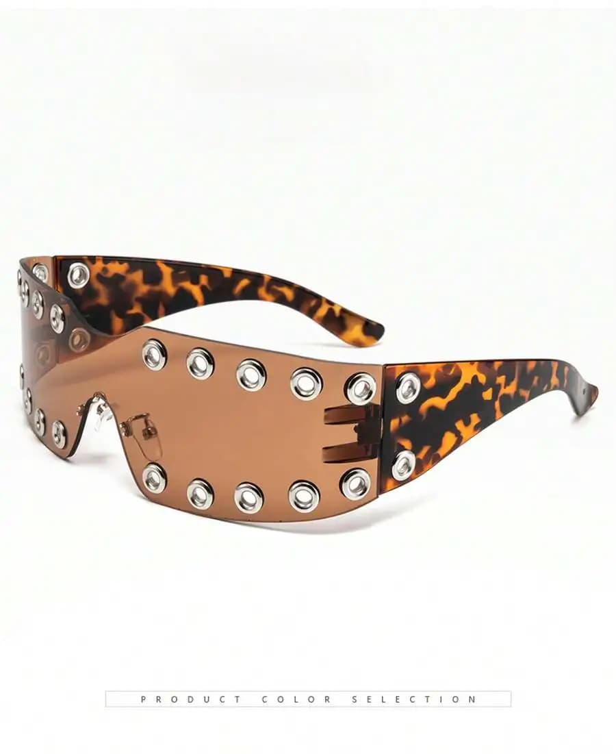 Studded Shield Sunglasses With Tortoise Frame For Men And Women Party Fashion