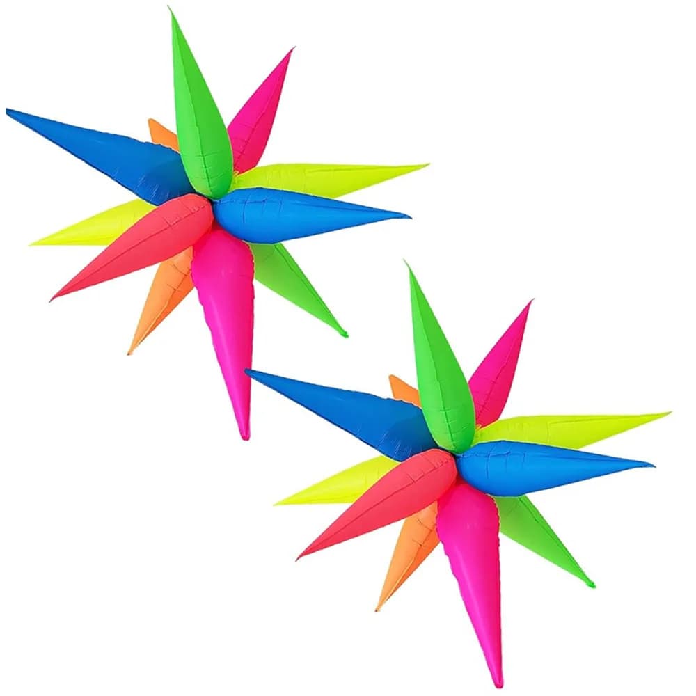 Neon fluorescent color explosion star aluminum foil balloons are used for birthdays, weddings, showers, and glowing parties