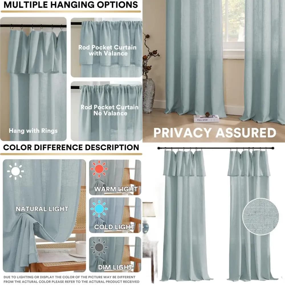 Farm tents in linen with mantovana, 84 long, blue cloud, light filtering, set of 2 panels for living room, dining room and bedroom