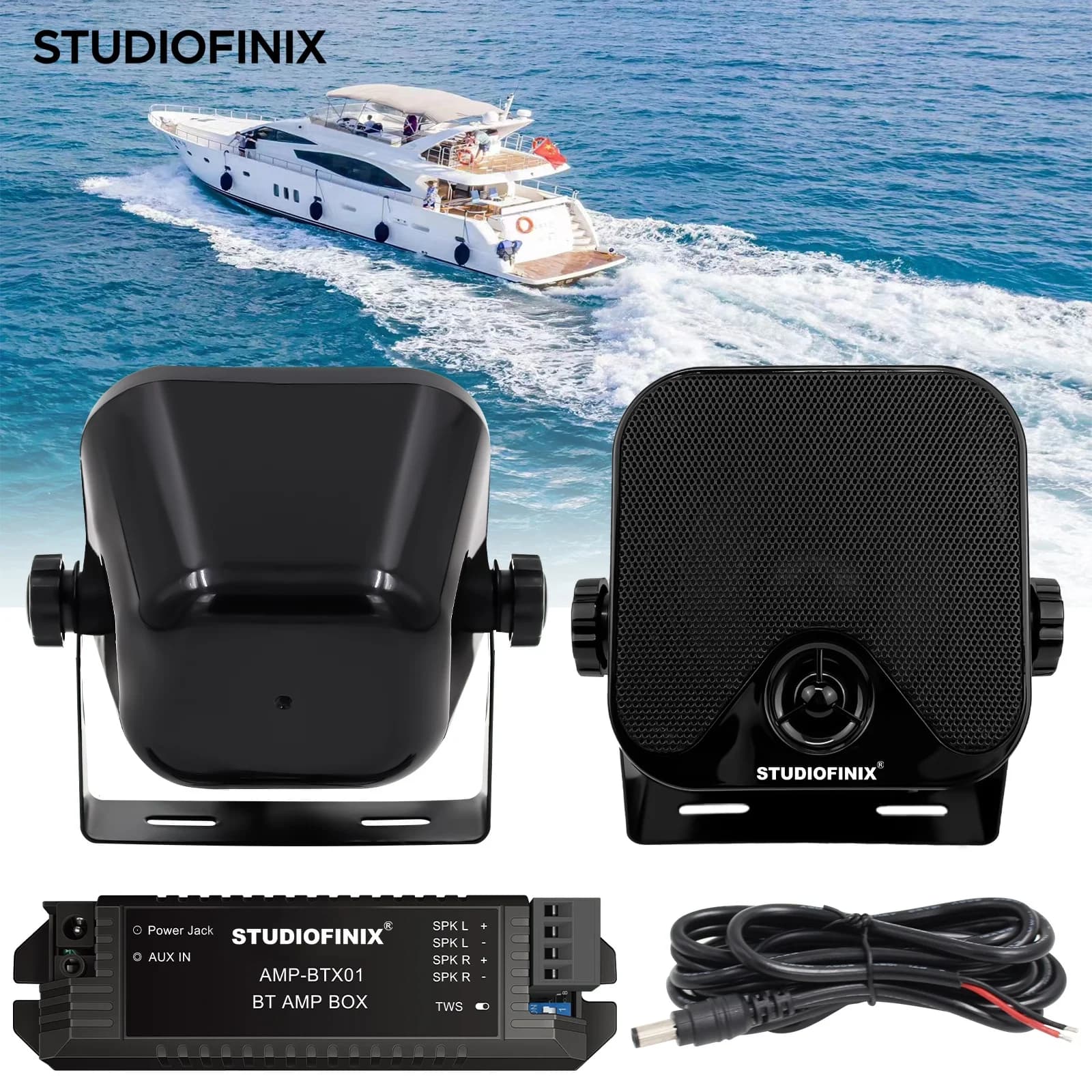STUDIOFINIX 2PCS 4'' 160W Waterproof Marine Bluetooth Speakers Surface-Mount for Boat, Golf Cart, ATV, UTV, Camper & Skid Steer