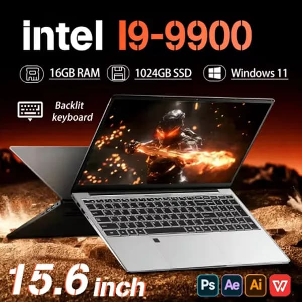 Laptop da 15 pollici con Windows 11 Pro, Intel Core i9-9900, 16GB di RAM, SSD da 1TB, ideale per ufficio, gaming e studio.